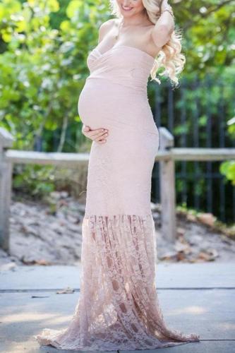Maternity Lace Off Shoulder Floor Length Gown For Photography