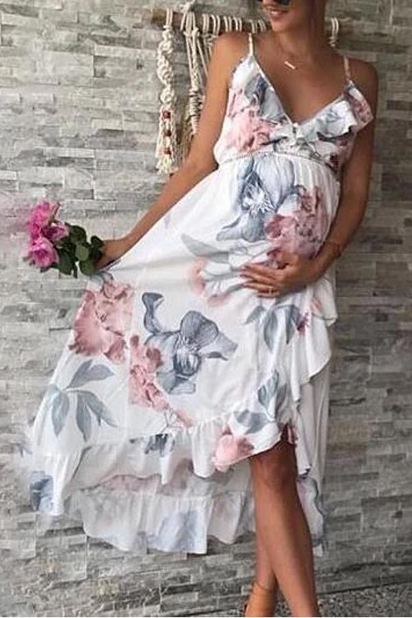 Maternity Irregular Ruffle Hem Cami Dress