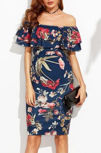 Maternity Sexy Off The Shoulder Print Bodycon Dress