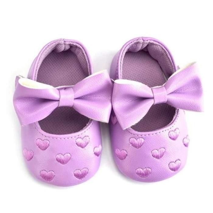 Soft Bottom Bowknot Baby Shoes PU leather Princess Embroidery Bowknot Sneakers Shoes with Heart