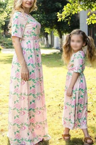 Mom Girl Flower Print Matching Dress