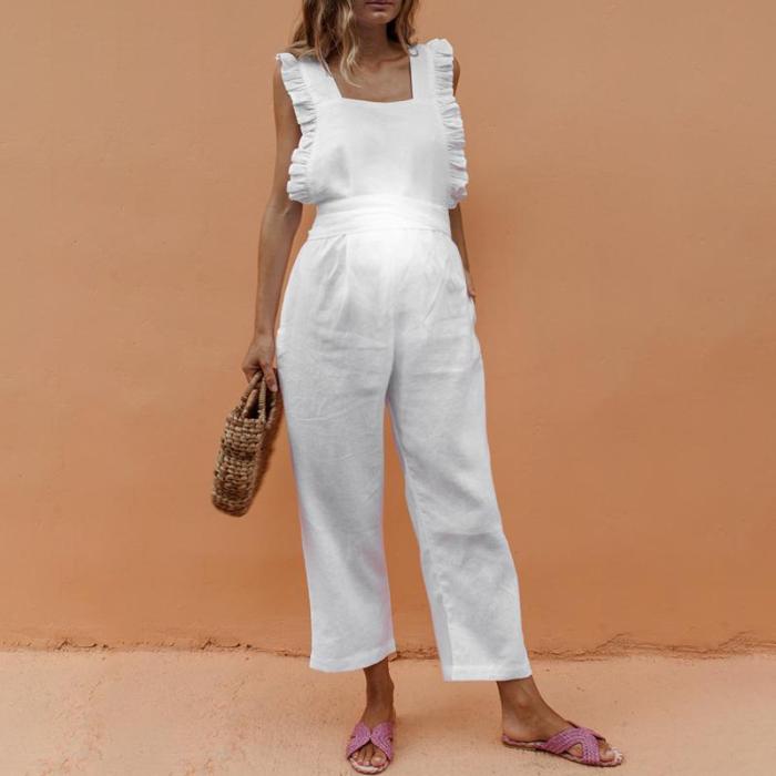 Maternity Ruffled Backless Sexy Linen Jumpsuit