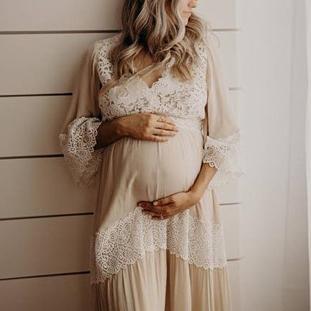 Maternity Fashion V-neck Lace Stitching Dress