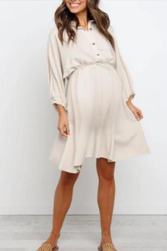 Maternity Lapel-Neck Cropped Sleeve Dress