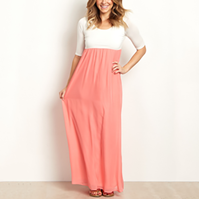Maternity Casual Round Neck Sleeves Long Chiffon Dress