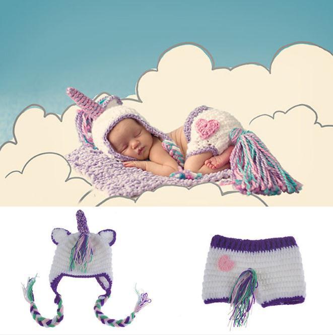 Crochet Newborn Baby Unicorn Photo Fotografia Props