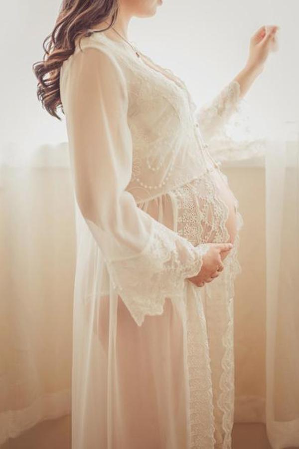 Maternity Lace See-Through Full Length Dress