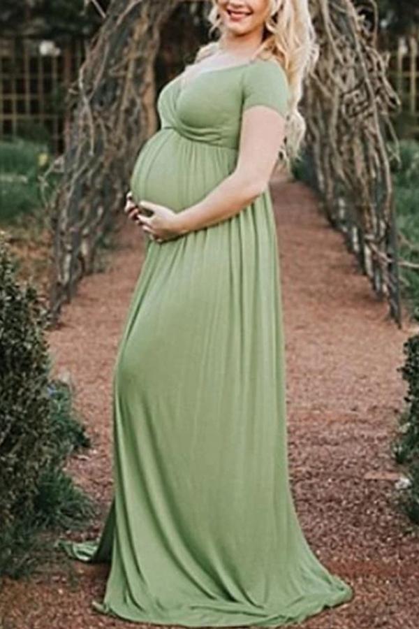Maternity Casual Pure Color V Neck Dress