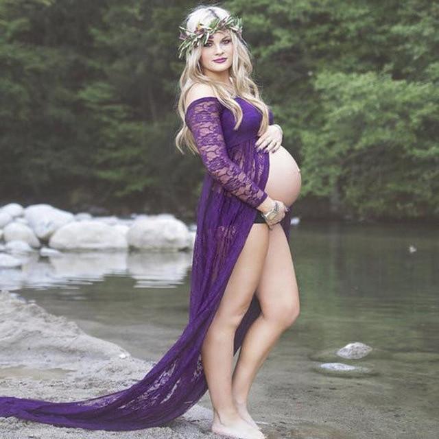 Lace Long Sleeve Maternity Dresses Shoot Maxi Gown Dresses