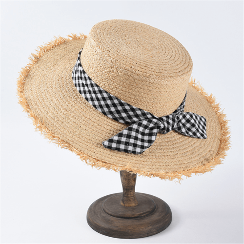 Fashion Casual Plaid Bow Straw Hat