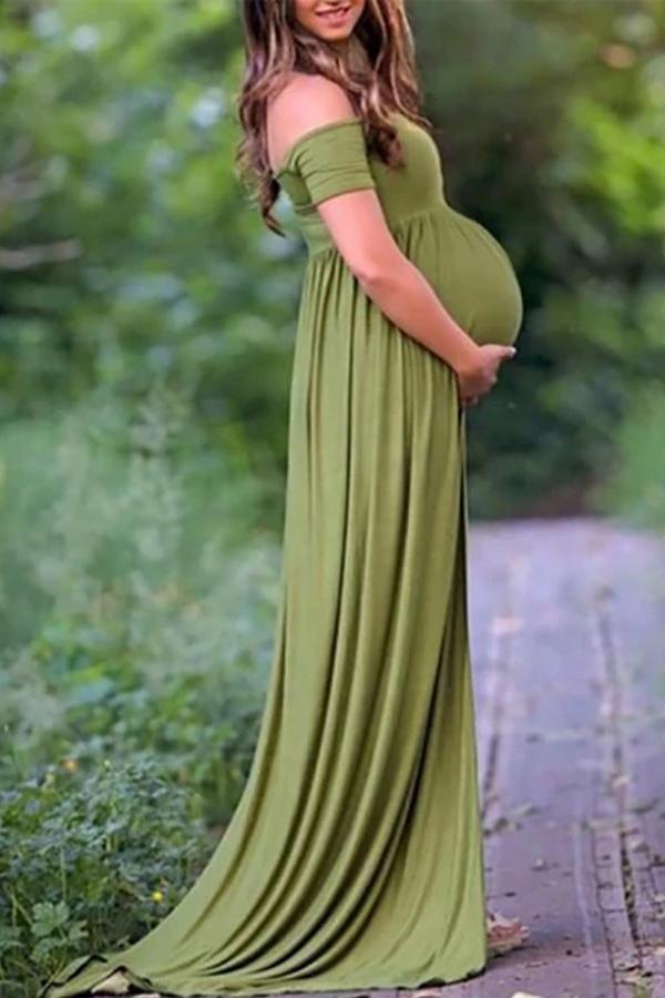 Maternity Word Collar Solid Colour Photoshoot Gowns Dress