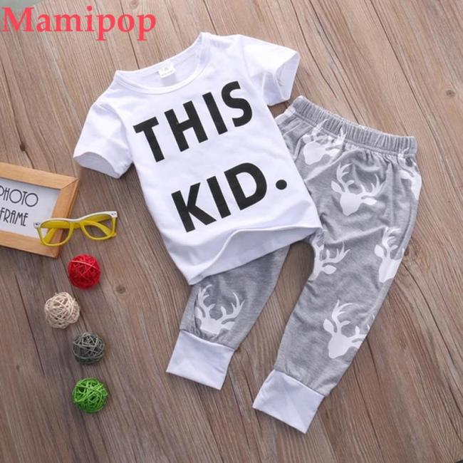 Newborn Infant Baby Boys Short Sleeve O-Neck Pullover Letter White  Sets