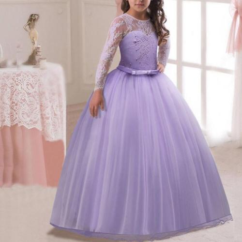 Bow Long Sleeve Lace Princess Evening Dress