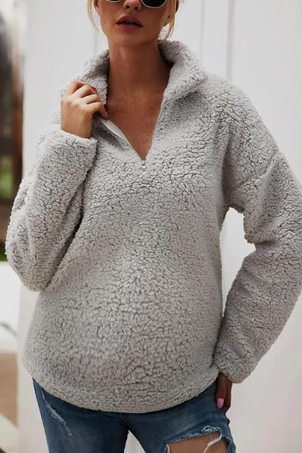 Maternity Daily Zipper Pure Color Sweater