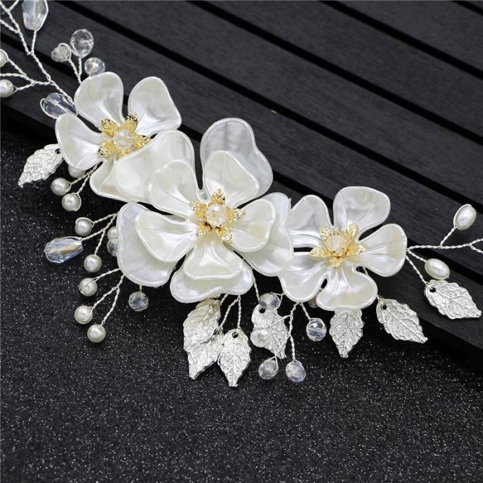 White pearl leaf accessory hair headwear