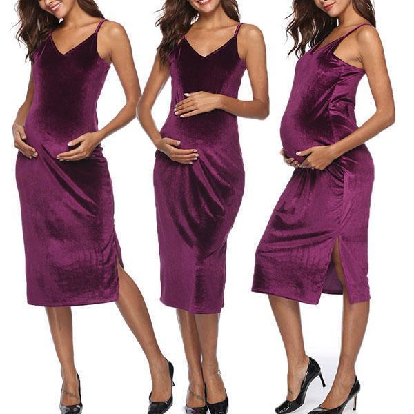 Maternity V-Neck Solid Color Cami Dress