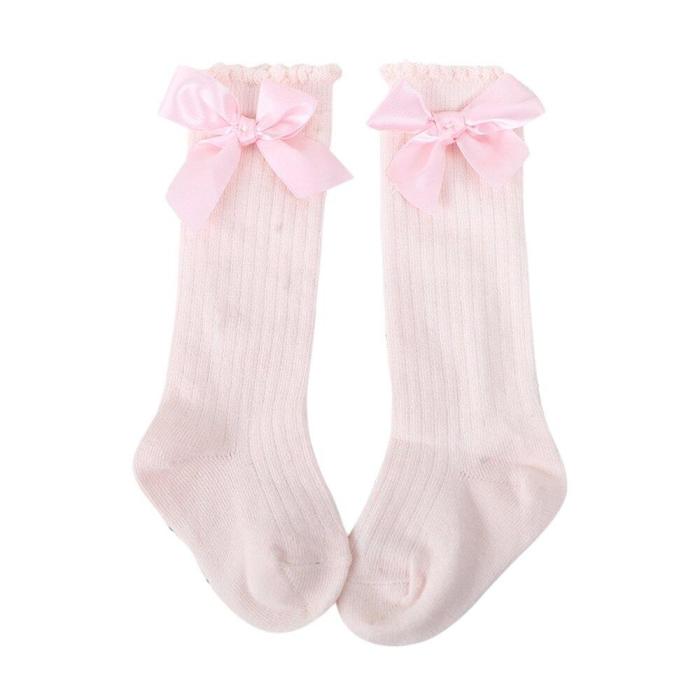 New Kids Socks Toddlers Girls Big Bow Knee High Long Soft Cotton Lace baby Socks
