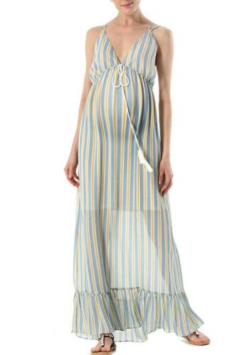 Maternity V-Neck Stripe Loose Casual Maxi Dress