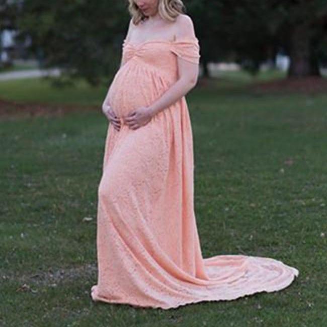 Maternity Off Shoulder Lace Baby Shower Photoshoot Gowns  Dress