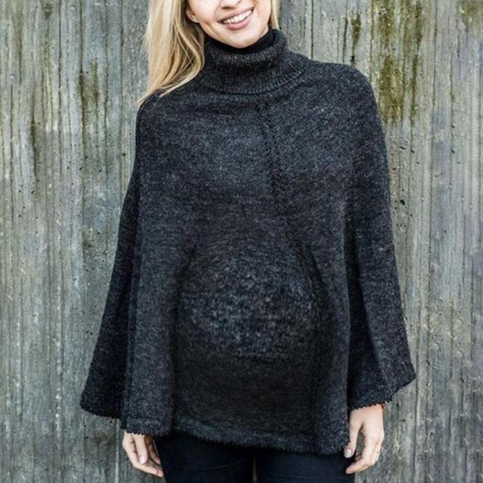 Maternity Streetwear Pure Color High Collar Sweater