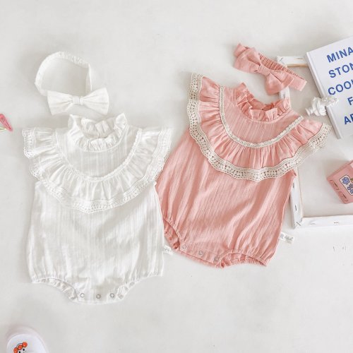 Baby children's One-piece Clothes Baby Girl Lace Ruffle Creeper