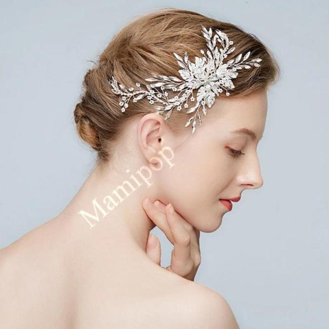 Silver Floral Wedding Hair Clip Crystal Bridal Hair Jewelry