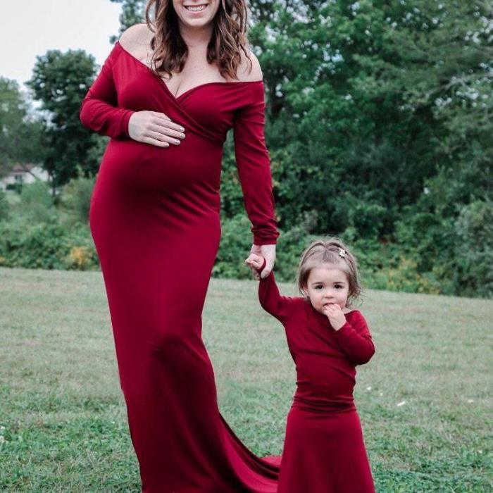 Maternity Off Shoulder Surplice Wrap Full Length  Photoshoot Gowns  Dress