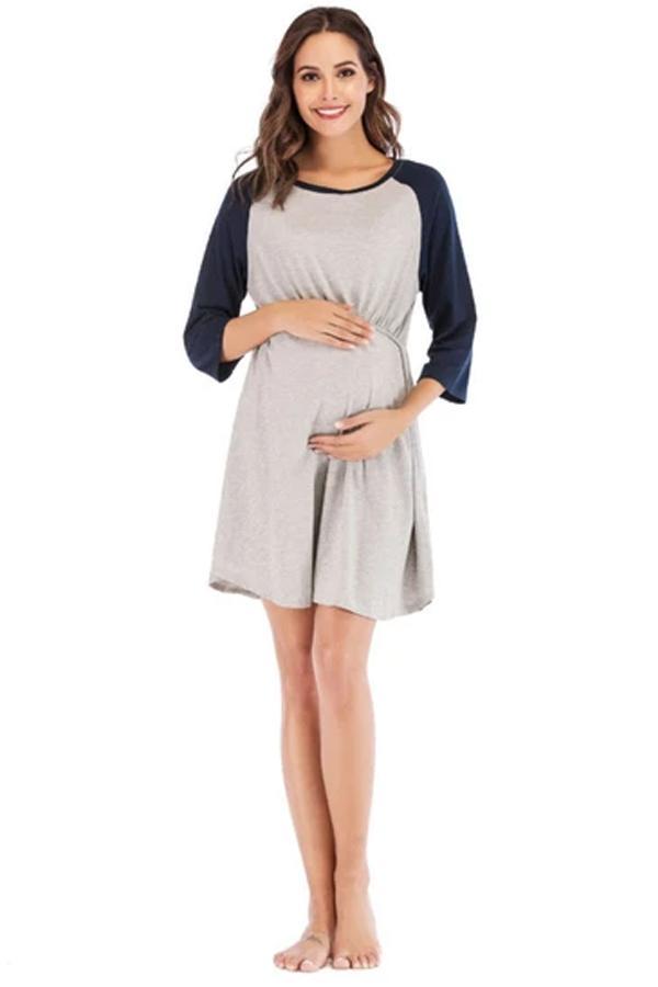 2020 Round Neck Raglan Sleeves and Chest Movable Breast Feeding Dress