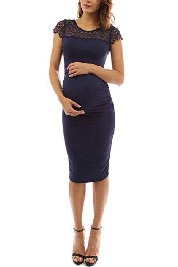 Maternity Lace Round Neck Midi Dress