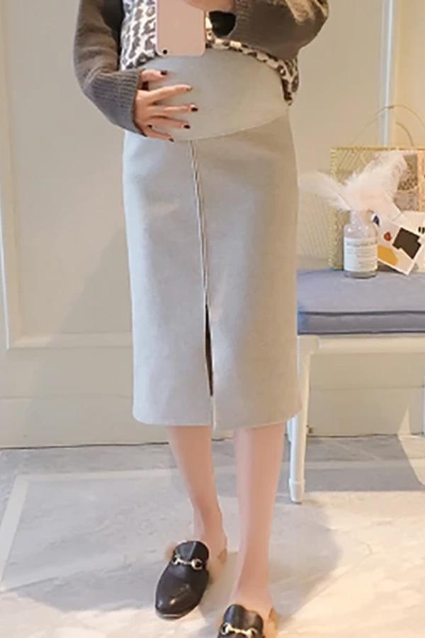 Maternity Casual solid colour split skirt
