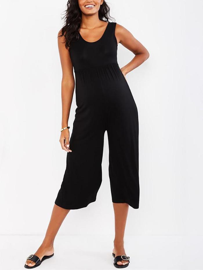 Maternity Casual V Neck Sleeveless Pure Colour Jumpsuit