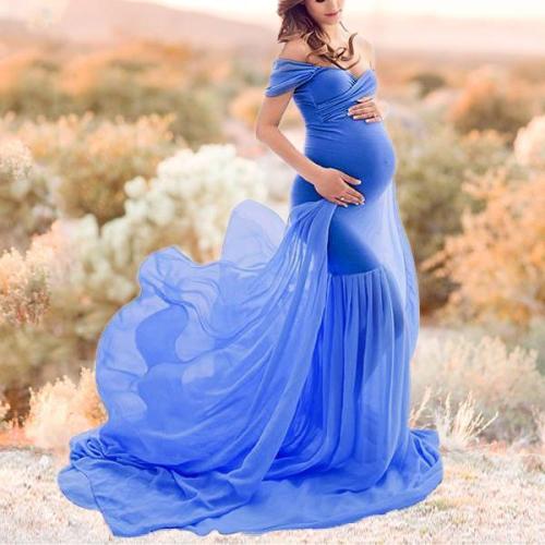 Maternity One-Shoulder Short Sleeve Full Length Gown