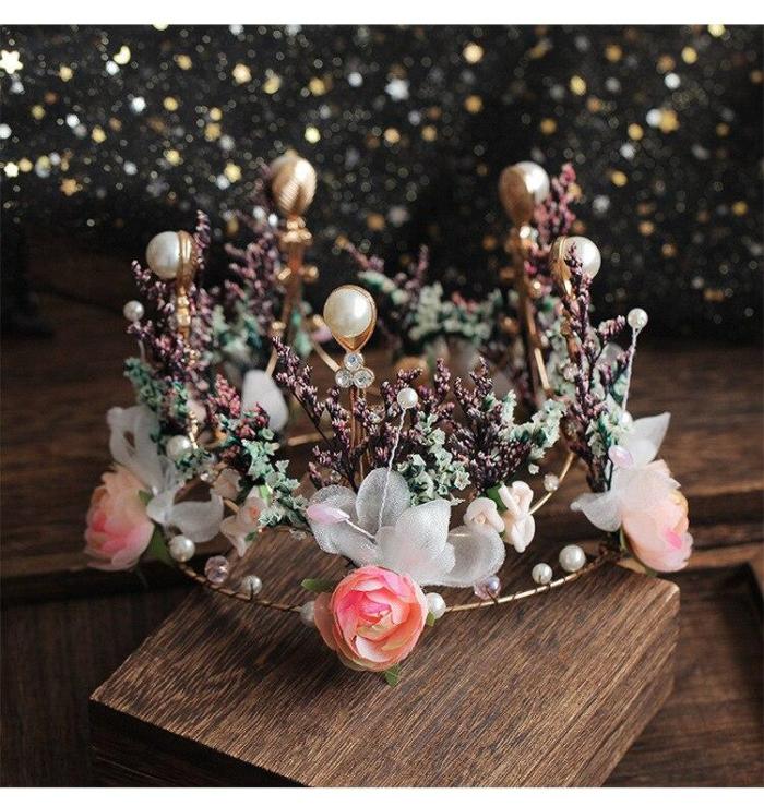 Baroque Flower Crown With Earrings Bride Tiara Headwear