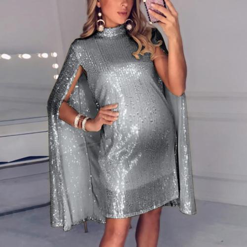 Maternity Fashion Shawl Sleeve Sequin Dress