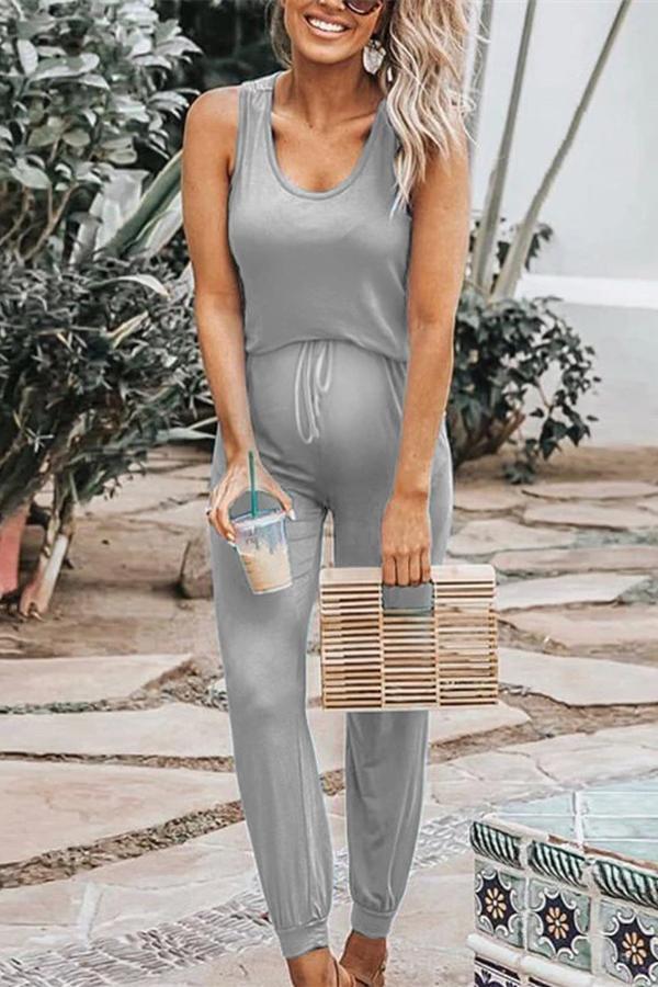 Maternity Women's Solid Color Sleeveless Jumpsuit