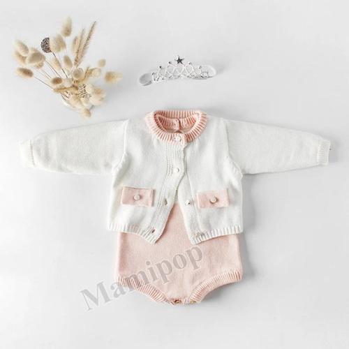 Spring and Autumn Baby Boys and Girls' Suit Pocket knitted Coat + Woolen Hardcover Creeper