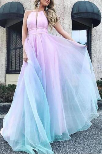 Sexy Halter Dew Shoulder Gradient Evening Dress