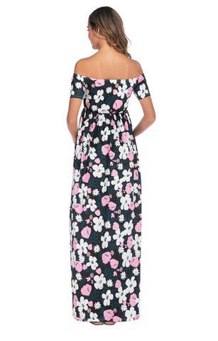 Off-the- Shoulder Flower Print Casual Dress