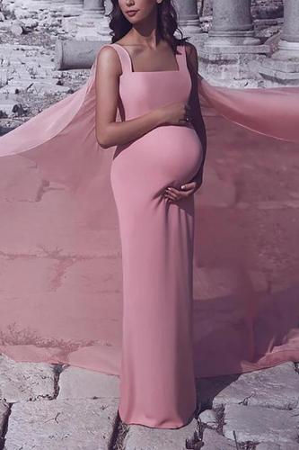 Maternity Elegant Pink Stitching Shawl Long Dress