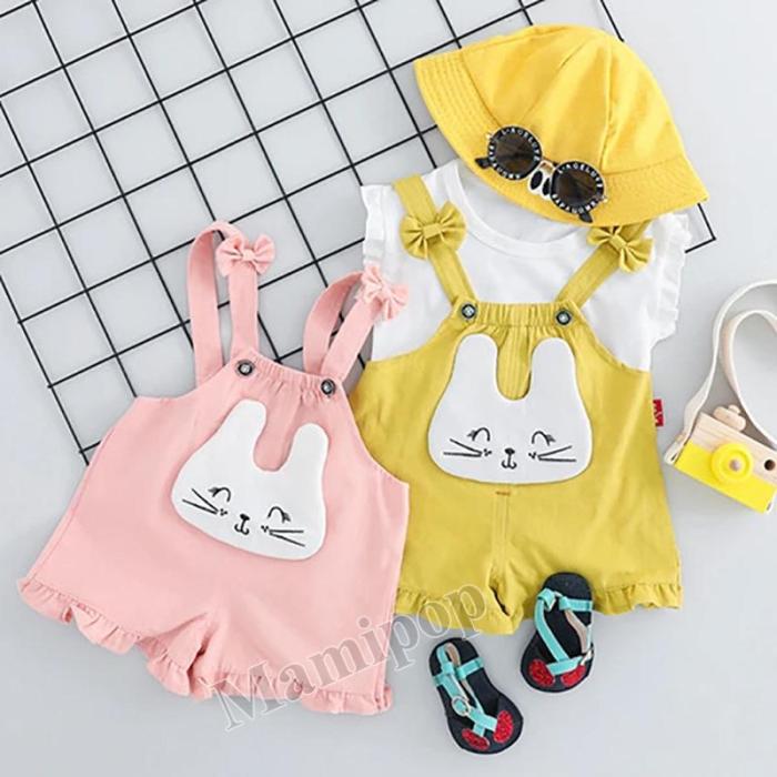 2020 n summer Korean version of children sleeveless cartoon cat strap pants two-piece set
