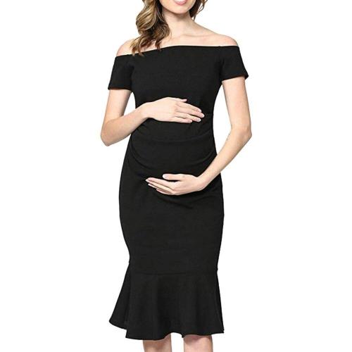 New Cotton Ruffled Maternity Dress Short Sleeve Sexy Dress
