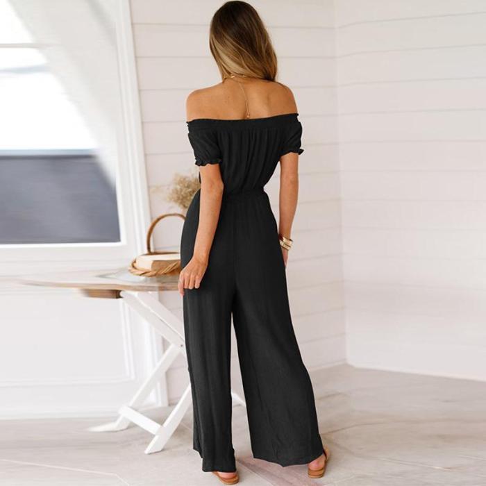 Maternity Commuting Boat Neck  Off-Shoulder Sleeveless Pure Colour Jumpsuit