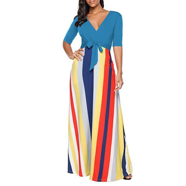 Women Half Sleeve Stripe Dress