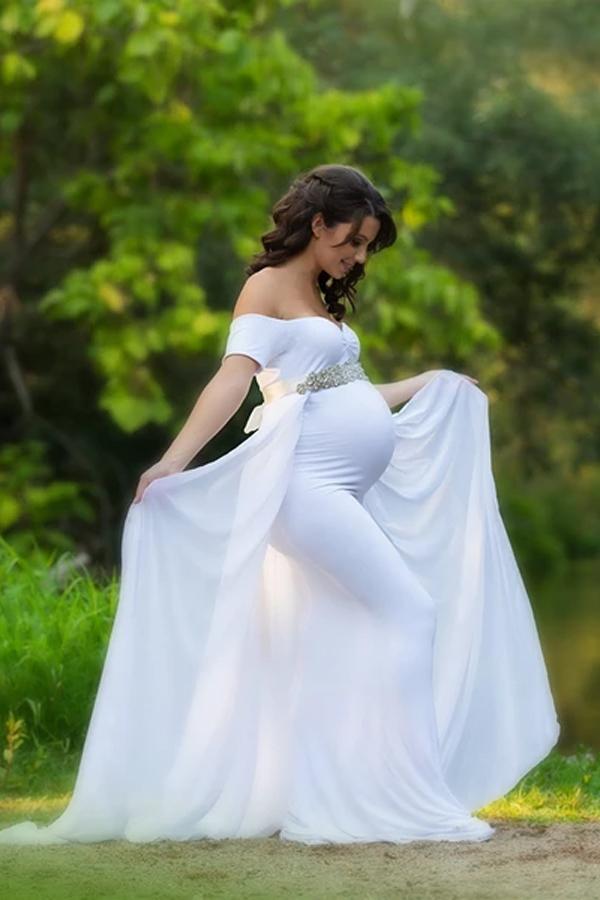 photoshoot gown with chiffon waves