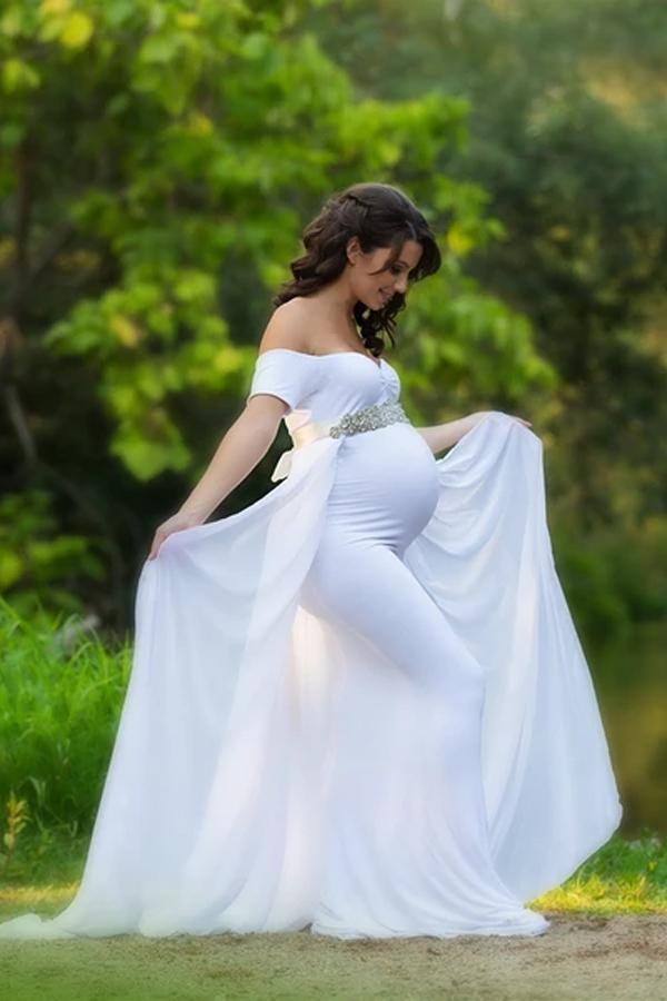 Maternity Photography Props Dress with Cape Stretchy Dress