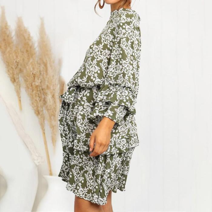 Maternity Printed Color Patchwork Round Neck  Dress