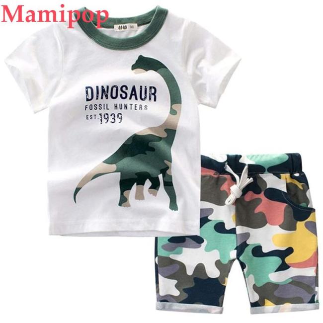 Summer Baby Boys Cartoon Dinosaur T Shirt Tops Camo Shorts Clothes