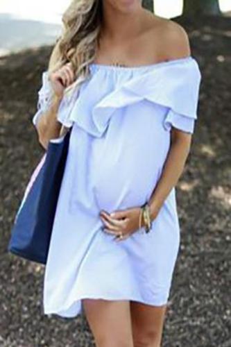 Maternity One-Necked Blue Cotton And Hemp Dress