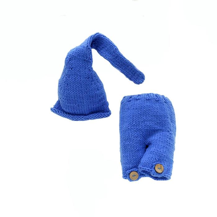 Dark blue handmade sweater baby set new photo propnewborn long tail hat cute baby clothes