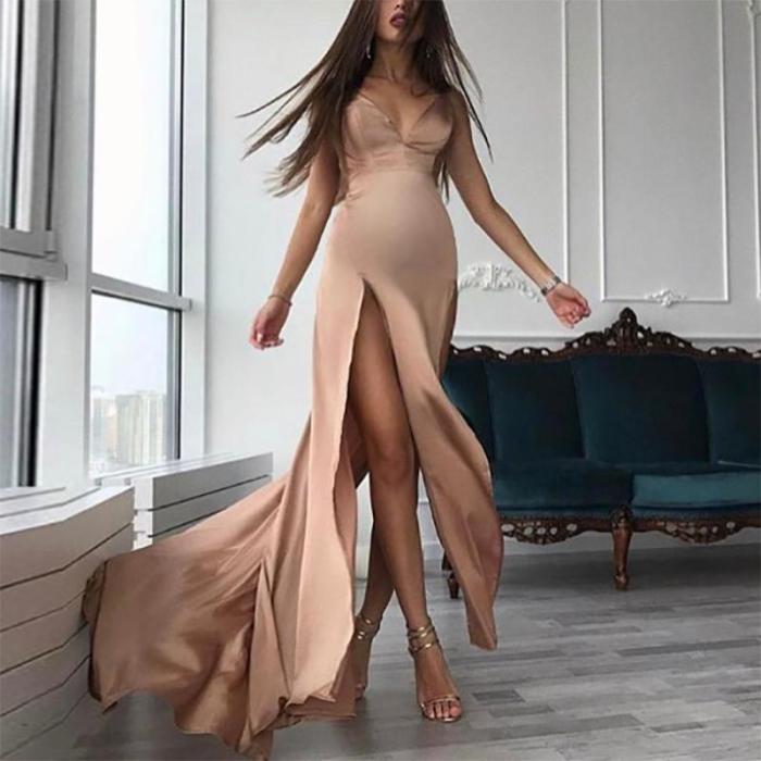 Maternity Sexy Pure Color High Slit Sling  Photoshoot Gowns